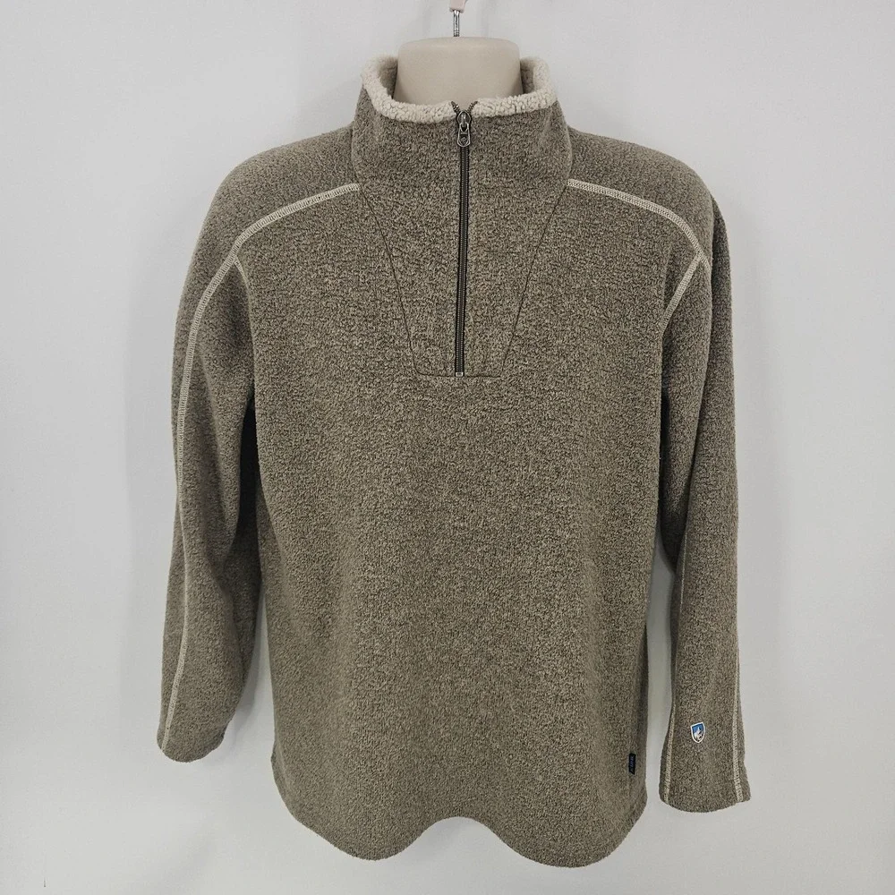 Kuhl Alfpaca Fleece Sweater Mens Medium‎ Brown 1/4 Zip Pullover Outdoor Warm